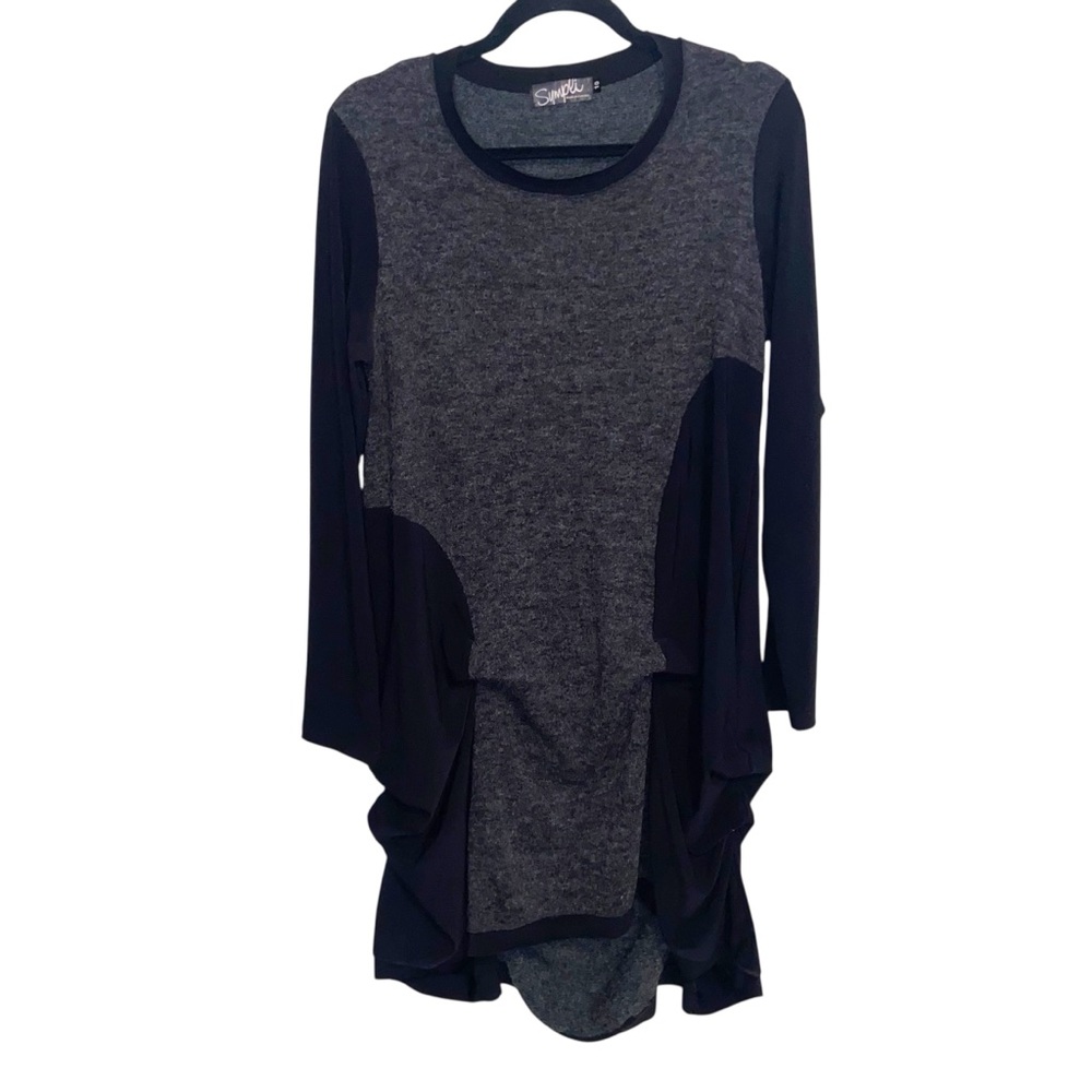 Sympli Tunic Dress Womens Size 10 Asymmetrical Gathered Lagenlook Minimalist